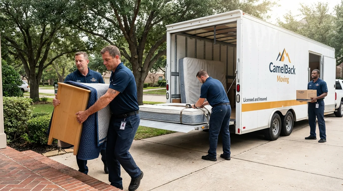 Crew loading residential truck for cross-state move from Sylvania, AL